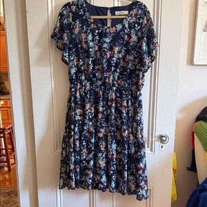 Nemidor plus size summer Boho Midi Chiffon Floral Dress with Ruffle sleeves